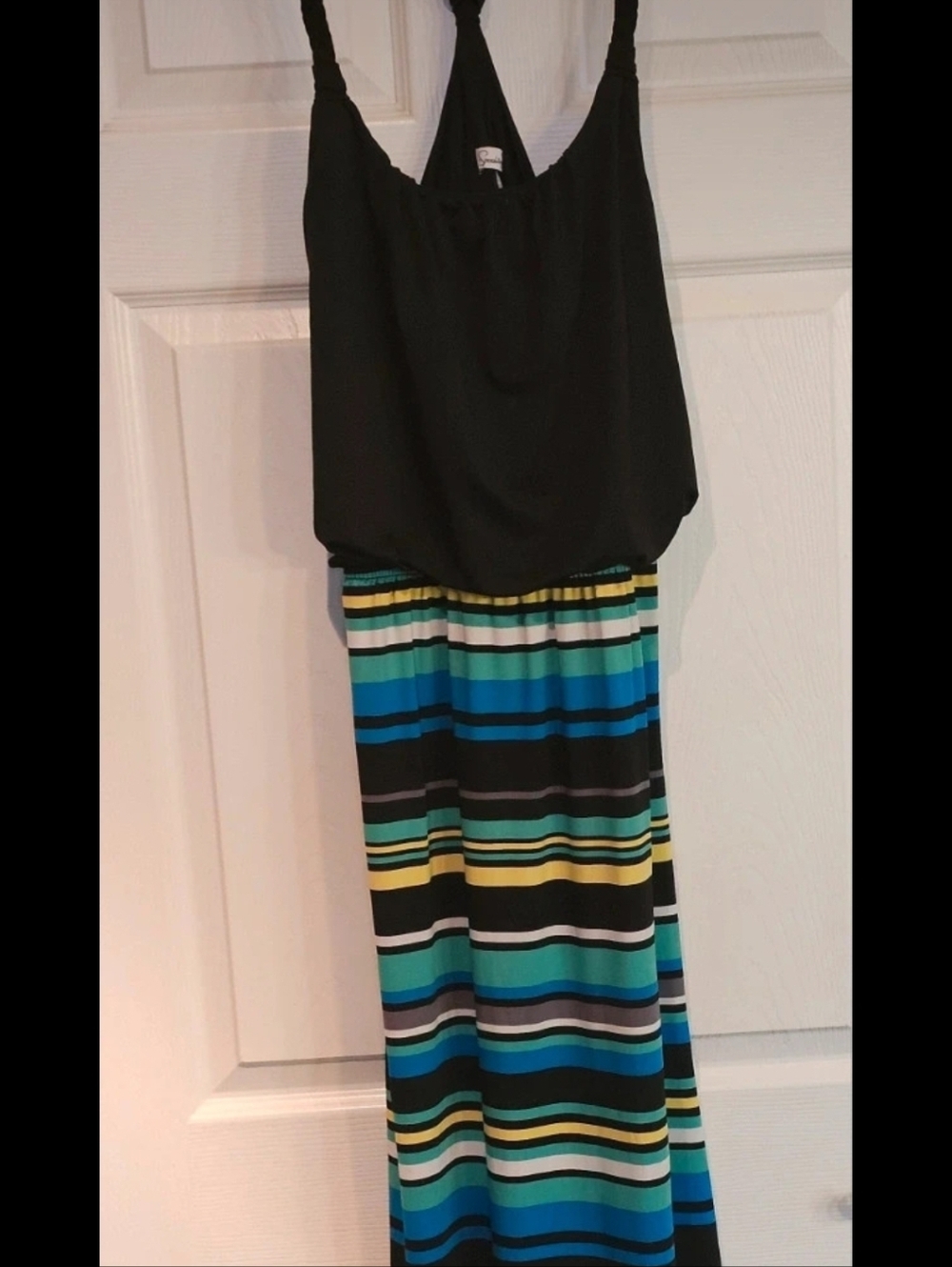 Striped Maxi Dress in Black, Yellow and Teal